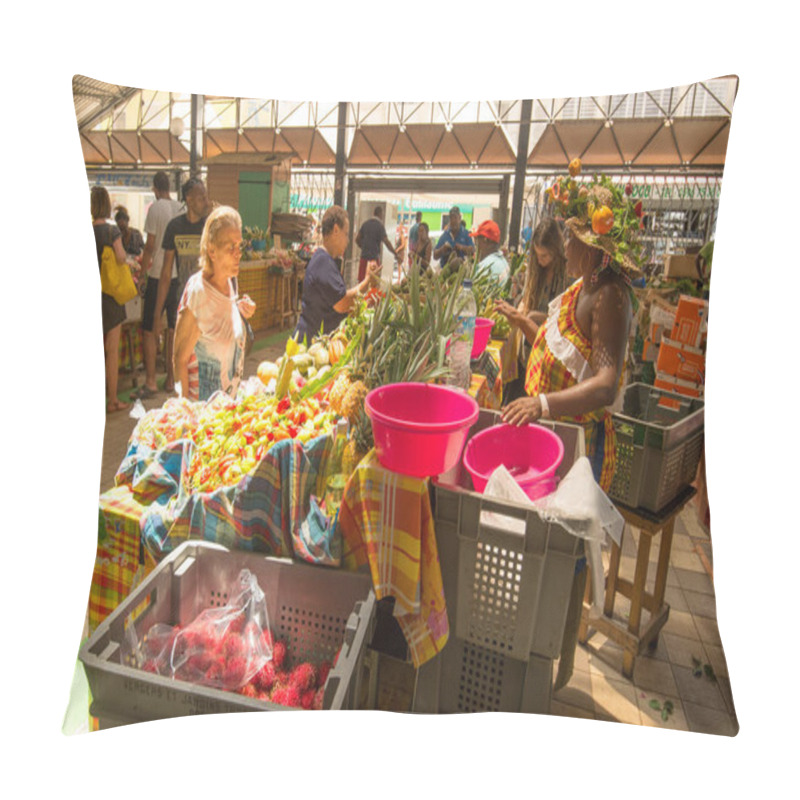 Personality  Fort-de-France, Martinique, FR - 21 July 2017: Covered Market In Fort-De-France, Martinique Island, West Indies Pillow Covers