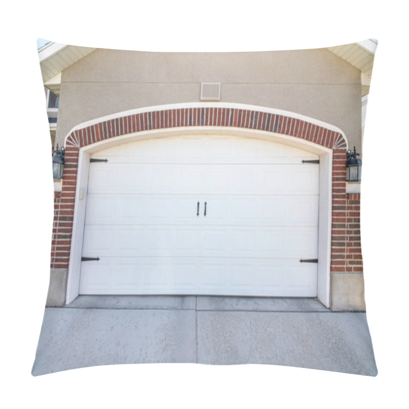 Personality  Closed Carriage Style White Garage Door Of A House With Bricks Pillow Covers