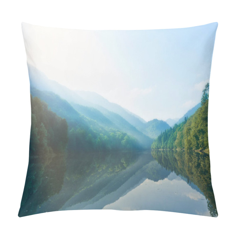 Personality  Dawn On Beograd Lake Surrounded With Green Trees On Hills In A Morning In Montenegro Pillow Covers