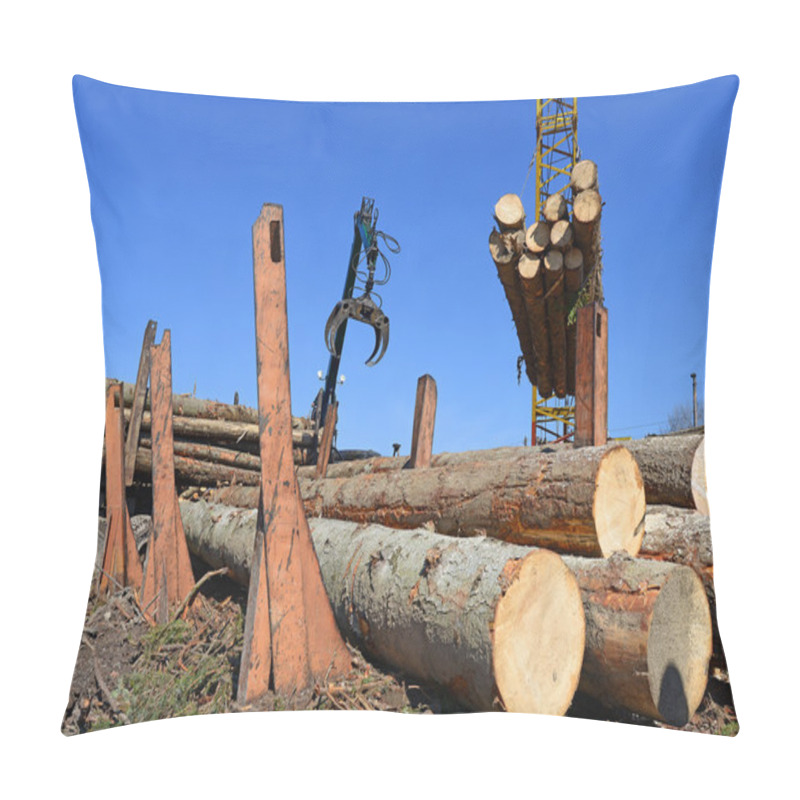 Personality  Preparation And Wood Warehousing In An Industrial Landscape. Pillow Covers