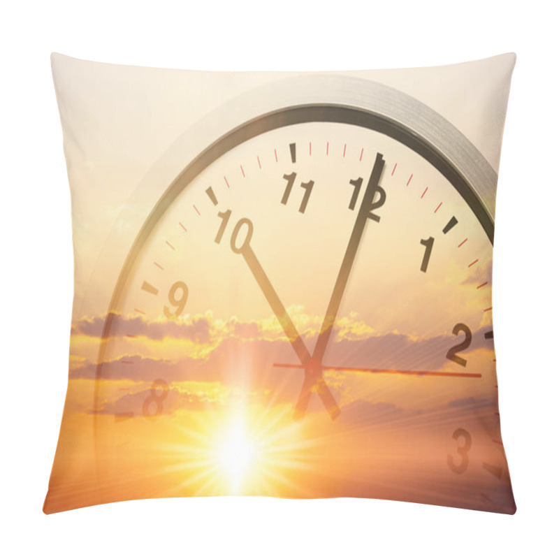 Personality  Sunrise Sky With Clock Face For Begining Day Times Concept Pillow Covers