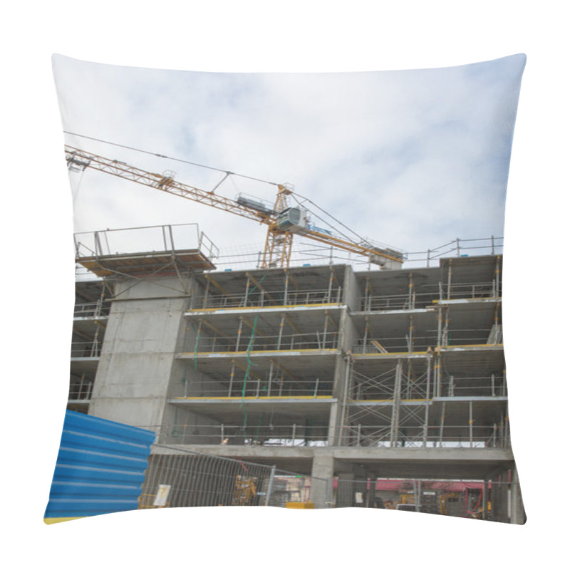 Personality  A New Building Is Being Constructed With Use Of Tower Crane Pillow Covers