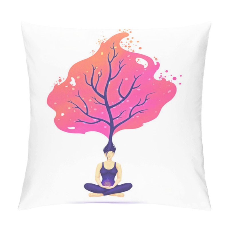 Personality  Meditation Woman In Lotus Pose. Mind Work Tree. Consciousness Insight Pillow Covers