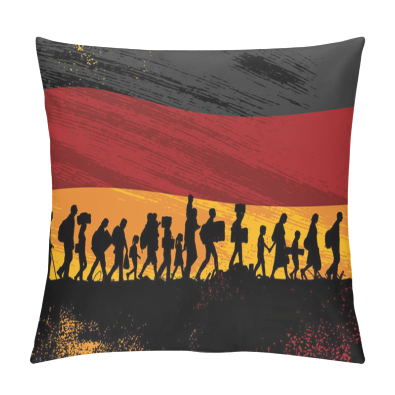 Personality  Silhouette Of Refugees People Walking With Flag Of Germany As A Background Pillow Covers