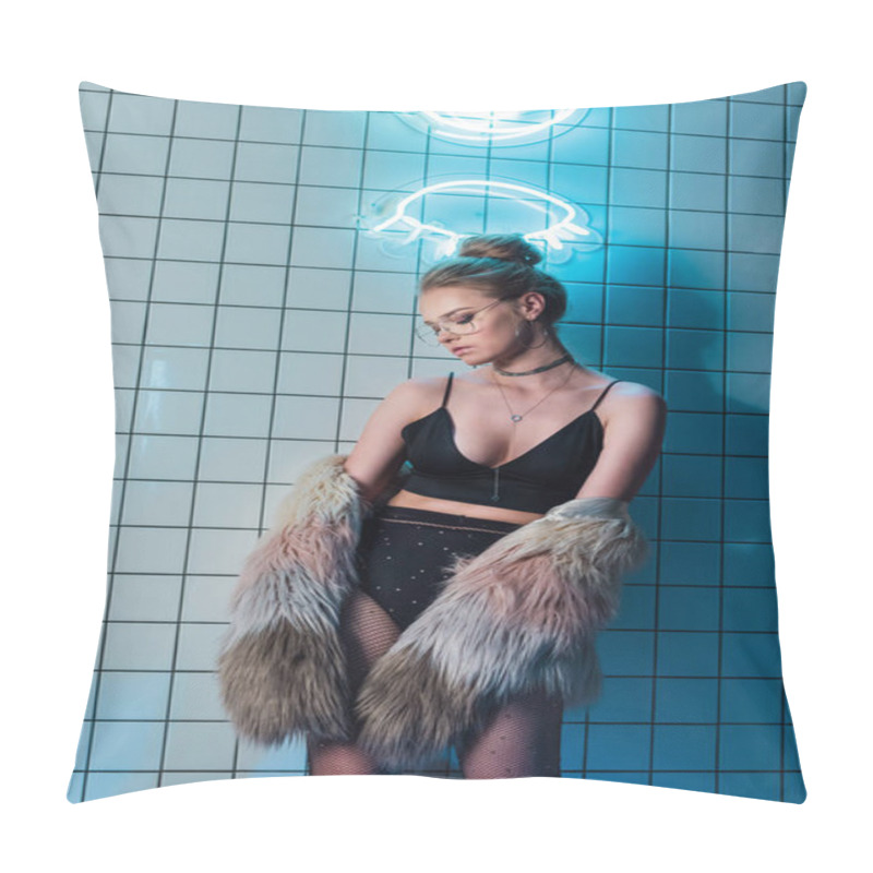 Personality  Fashionable Young Woman In Fur Coat Pillow Covers