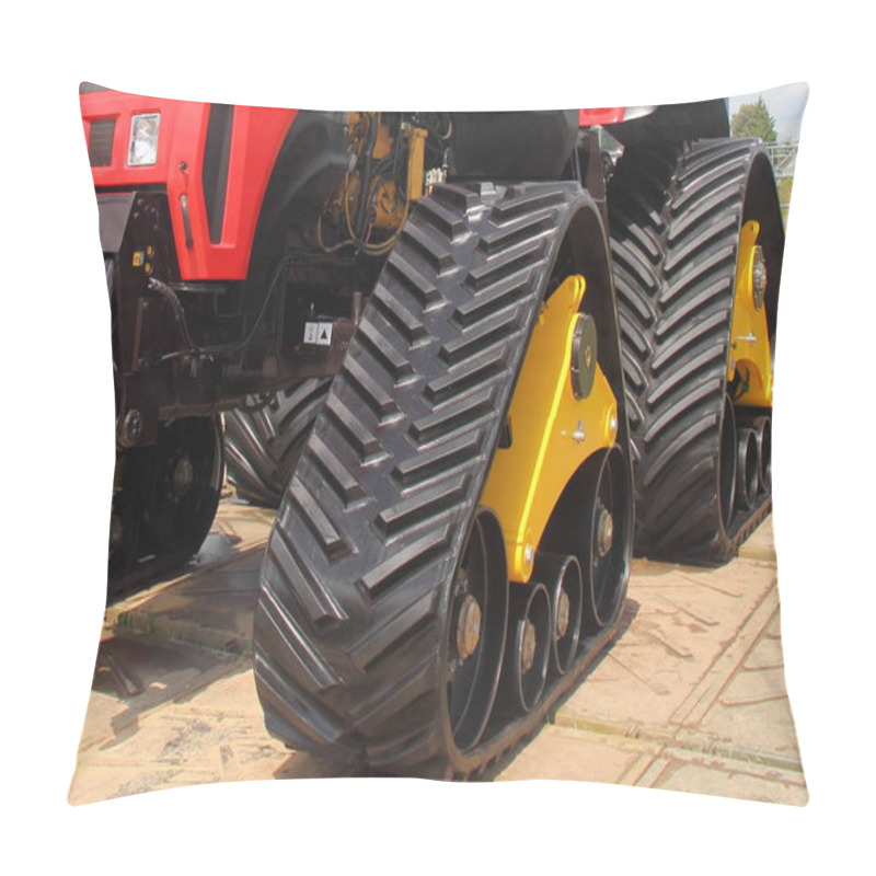 Personality  Rubber Triangle Crawls On New Modern Off Road Powerful Heavy Crawler Tractor Suspension Front Side View Close Up On Sunny Summer Day Outdoor Pillow Covers