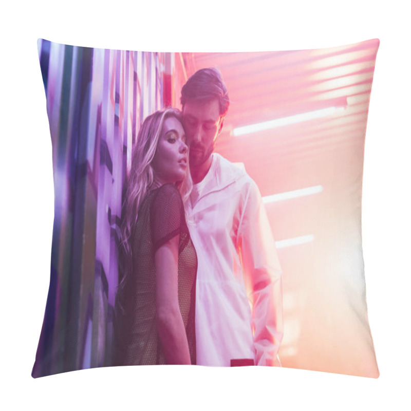 Personality  Attractive And Blonde Woman Hugging With Handsome Man In Night Club Pillow Covers