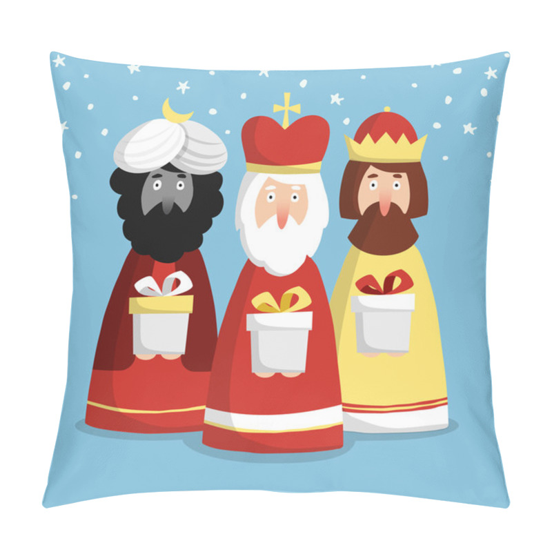 Personality  Cute Christmas Greeting Card, Invitation With Three Kings, Flat Design, Vector Illustration Pillow Covers