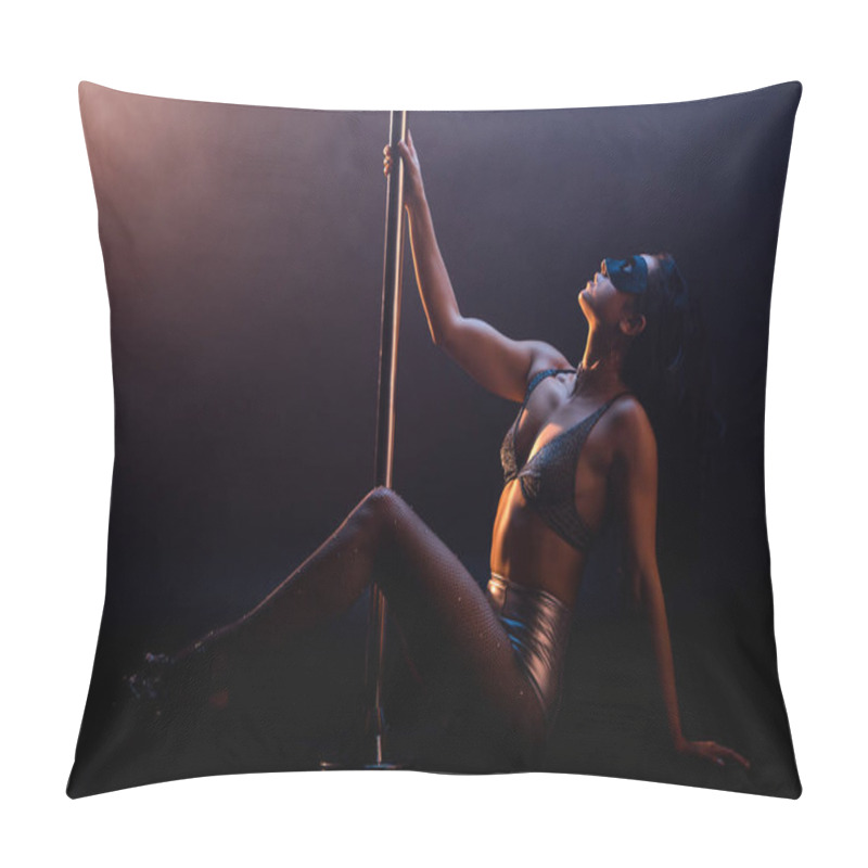 Personality  Blindfolded Stripper In Underwear Dancing Striptease Near Pylon On Black  Pillow Covers