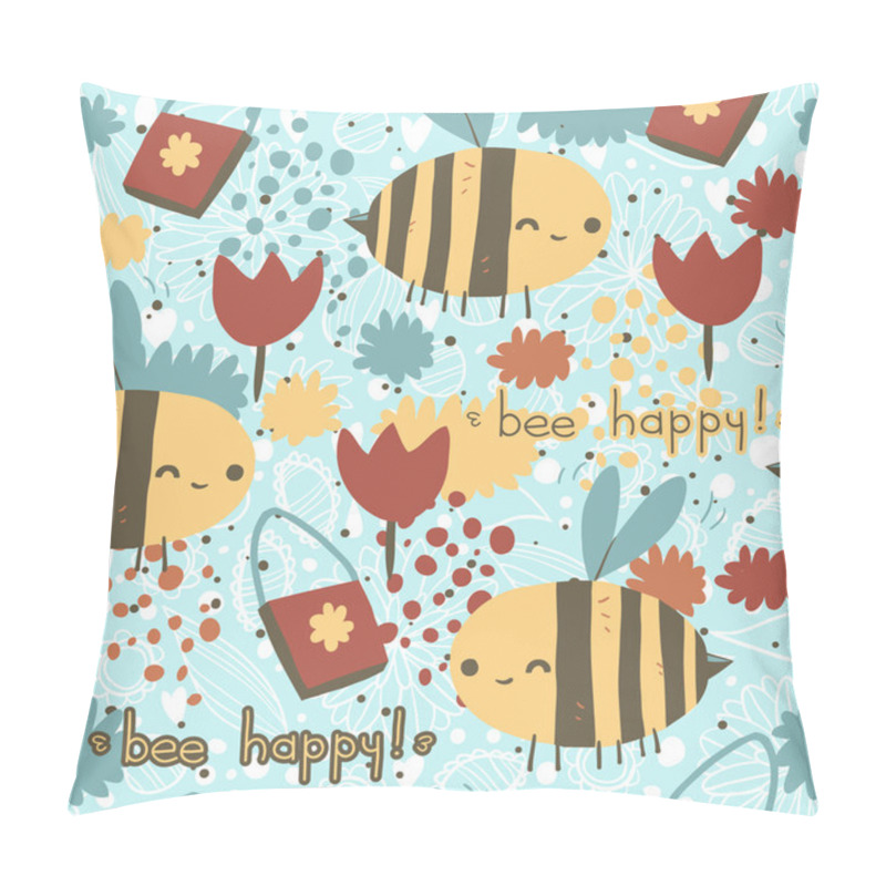 Personality  Bee Happy Seamless Pattern. Pillow Covers