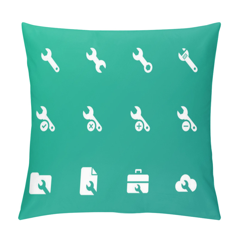 Personality  Repair Wrench Icons On Green Background. Pillow Covers