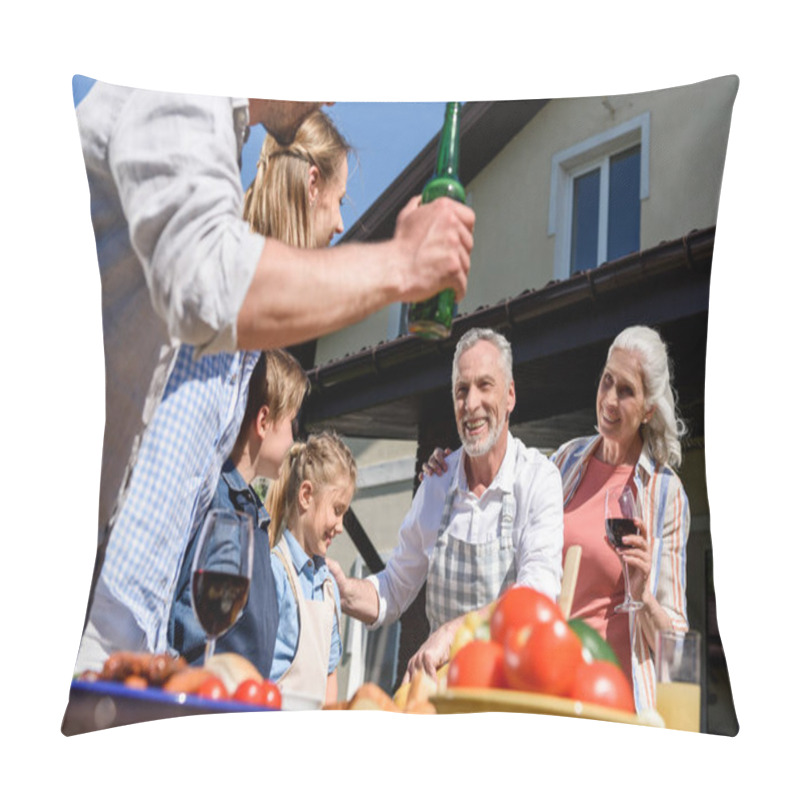 Personality  Happy Family Having Picnic On Patio Pillow Covers