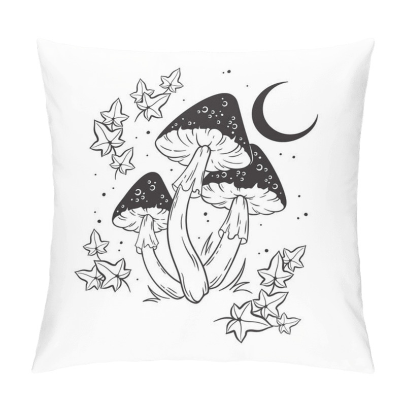 Personality  Poisonous Mushrooms Fly Agaric Toadstool Hand Drawn In Graphic Style Isolated Vector Illustration. Pillow Covers