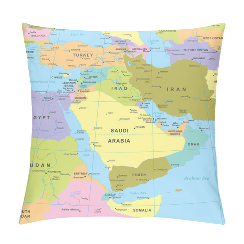 Personality  Middle East Map - Vector Illustration Pillow Covers