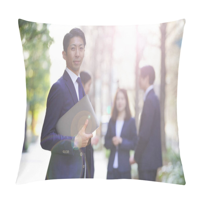 Personality  Portrait Of Young Asian Businessman In Suit And His Team Pillow Covers