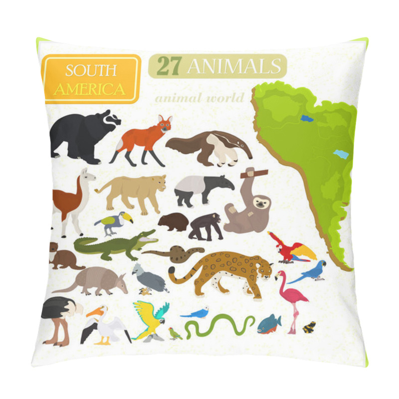 Personality  Set Of Animals Of South America With Map Pillow Covers