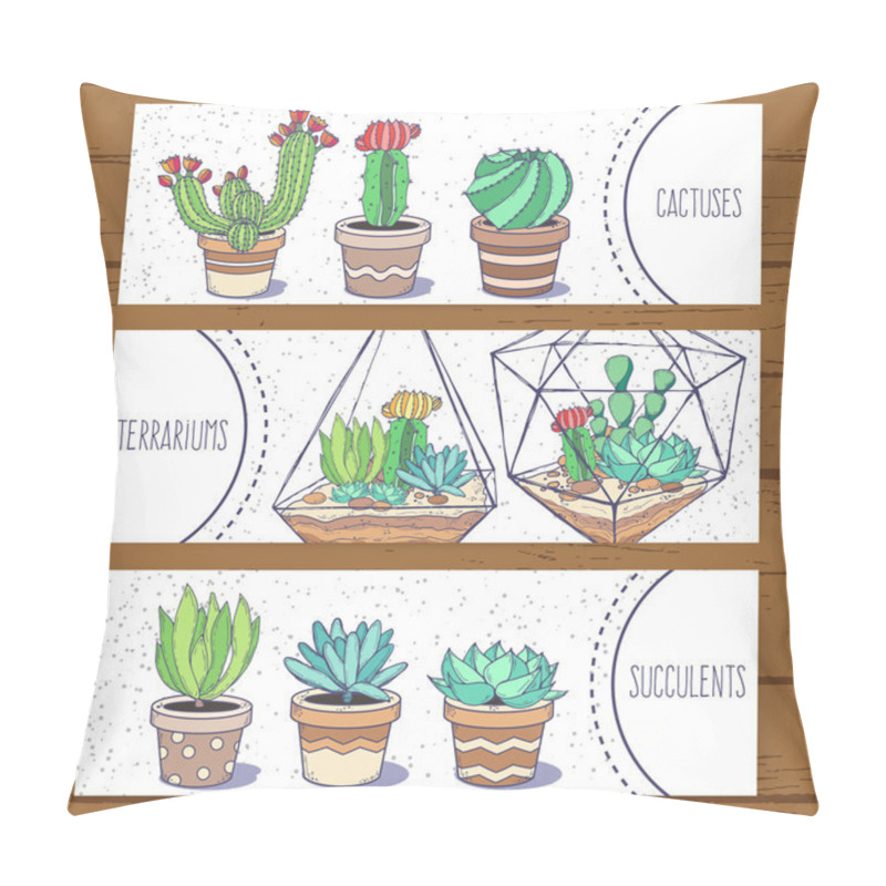 Personality  Succulents And Cactus Banners Pillow Covers