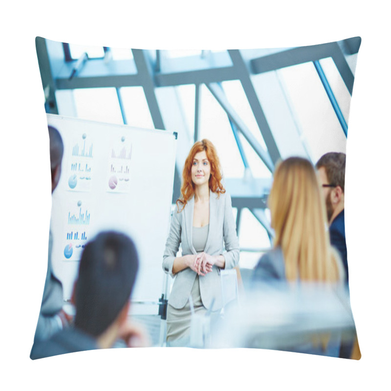 Personality  Teacher Standing By Board With Financial Data Pillow Covers