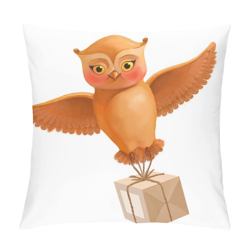 Personality  Flying Owl With Sending. Illustration In Cartoon Style With A Br Pillow Covers