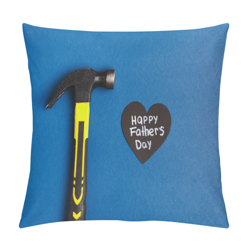 Personality  Top View Of Hummer And Paper Cutted Grey Heart With Lettering Happy Fathers Day On Blue Background Pillow Covers