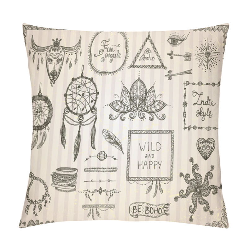 Personality  Hand Drawn Sketch Elements Set In Boho Style, Hippie, Indie Style, Tattoo Templates Pillow Covers