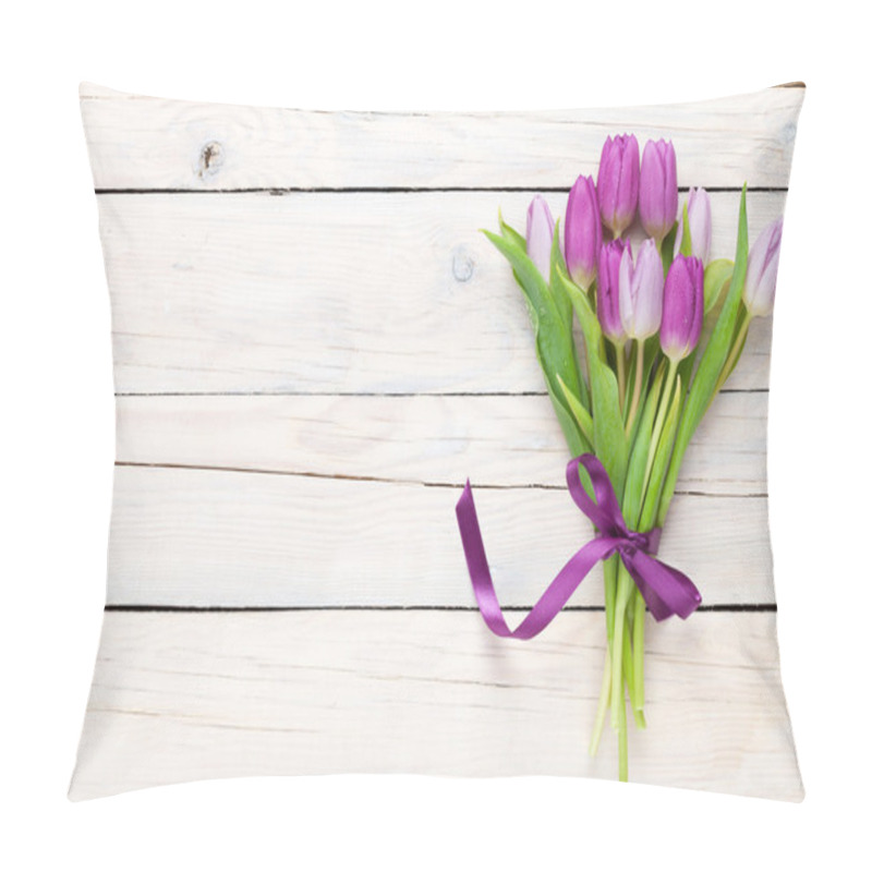 Personality  Purple Tulips Over Wooden Table Pillow Covers