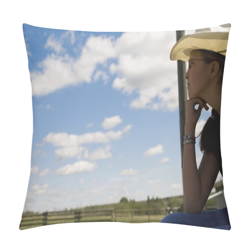 Personality  Girl On Farm Wearing Cowboy Hat Pillow Covers