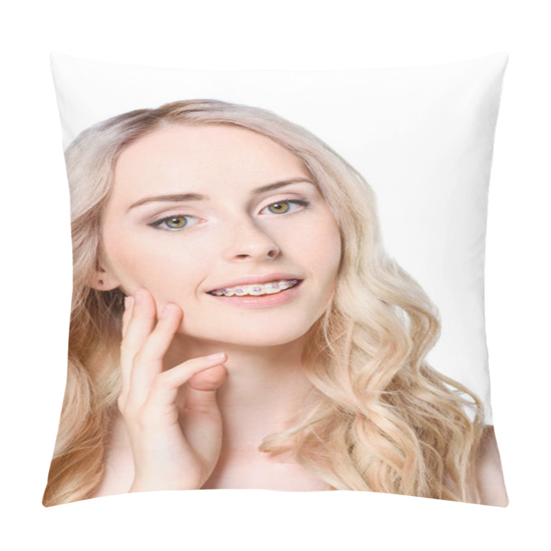 Personality  Woman With Braces Smiling Pillow Covers