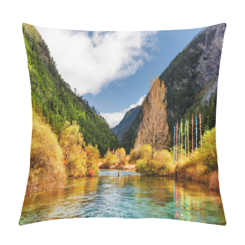 Personality  River With Crystal Clear Water Among Mountains And Woods Pillow Covers