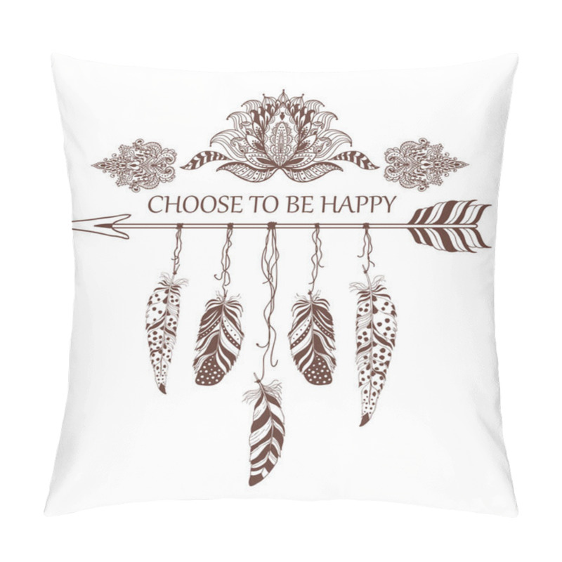 Personality  Hand Drawn Boho Style Design With Lotus Flower, Arrow And Feathers. Pillow Covers