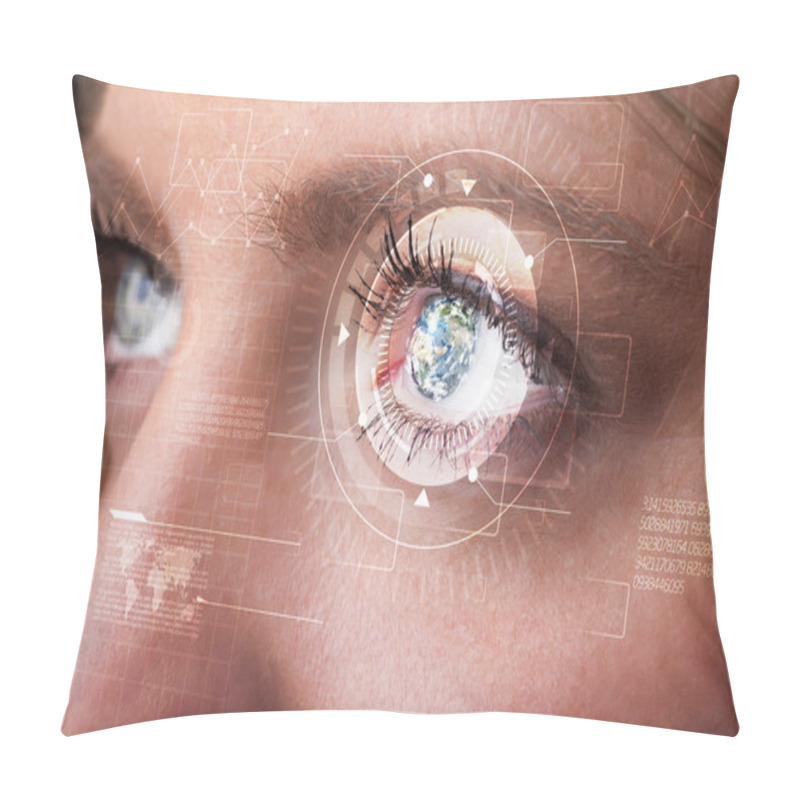 Personality  Cyber Girl With Technolgy Eye Looking Pillow Covers