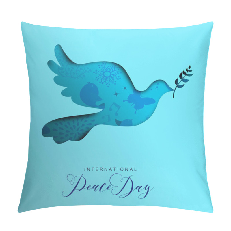 Personality  International Peace Day Holiday Illustration. Paper Cut Dove Bird Shape Silhouette Cutout With Nature Doodle Decoration. EPS10 Vector. Pillow Covers