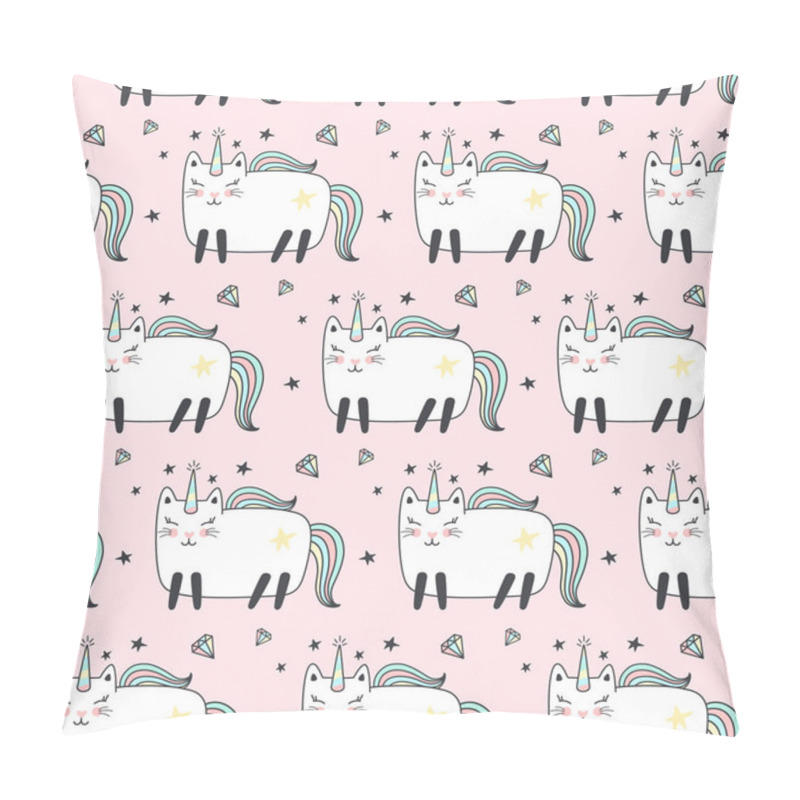 Personality  Seamless Pattern With Cute Caticorns. Pillow Covers