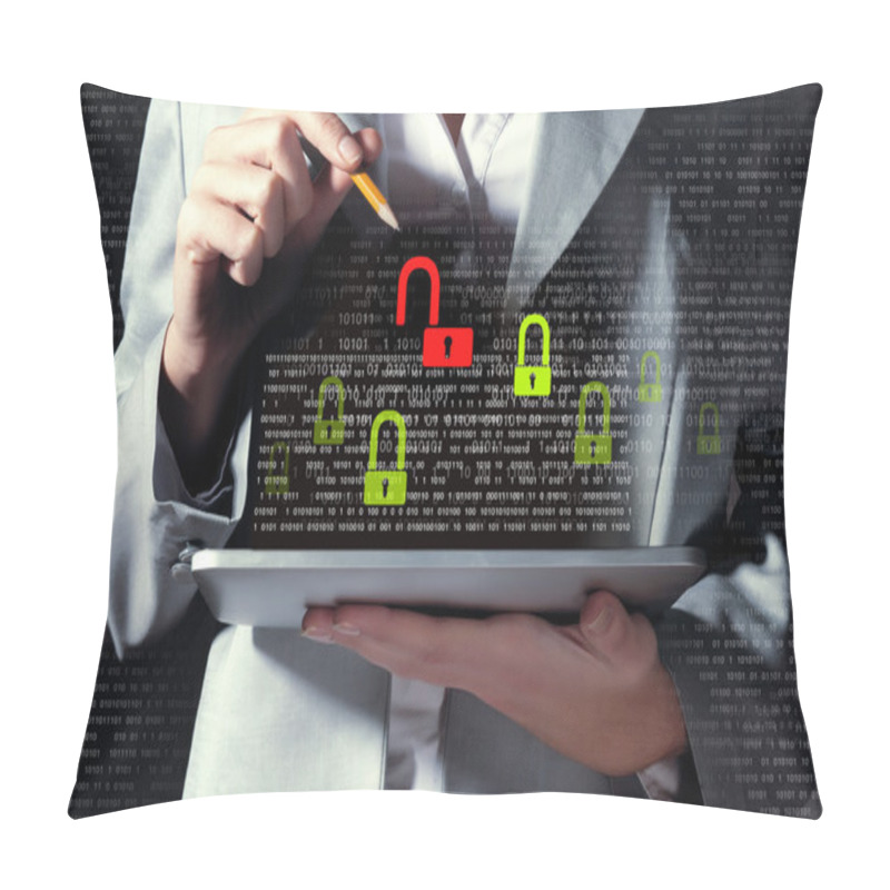 Personality  Businesswoman Holding Tablet Pc Pillow Covers