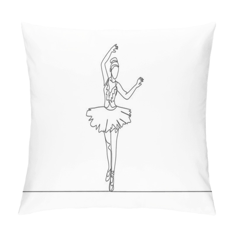 Personality  Single Continuous Line Drawing Of Young Graceful Pretty Ballerina Demonstrated Classic Ballet Choreography Dancing Skill. Opera Dance Concept. Trendy One Line Draw Design Vector Illustration Graphic Pillow Covers