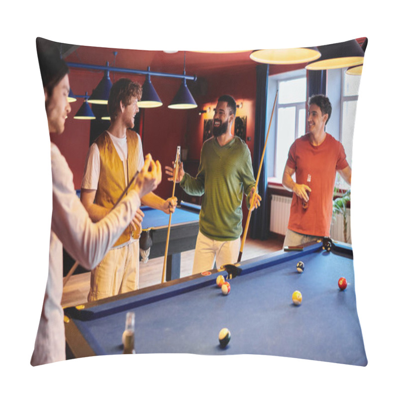 Personality  Friends Enjoying A Casual Night Of Billiards. Pillow Covers