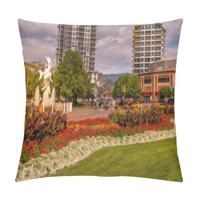 Personality  Kelowna, British Columbia/Canada - July 24, 2020: Flowers In The Garden Of Rhapsody Plaza In The City Of Kelowna Pillow Covers