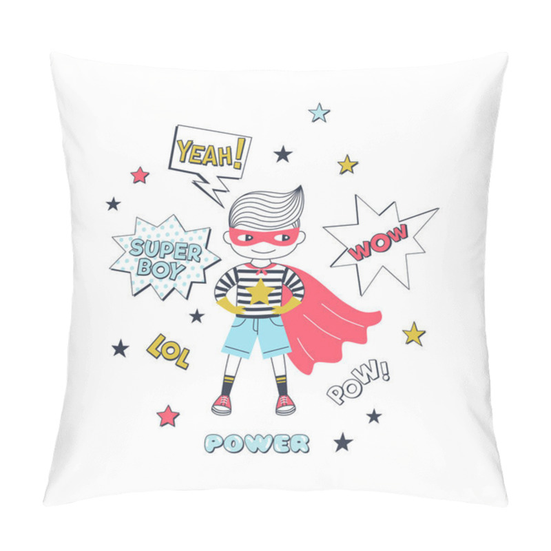 Personality  Child In Superhero Costume Vector Illustration Pillow Covers