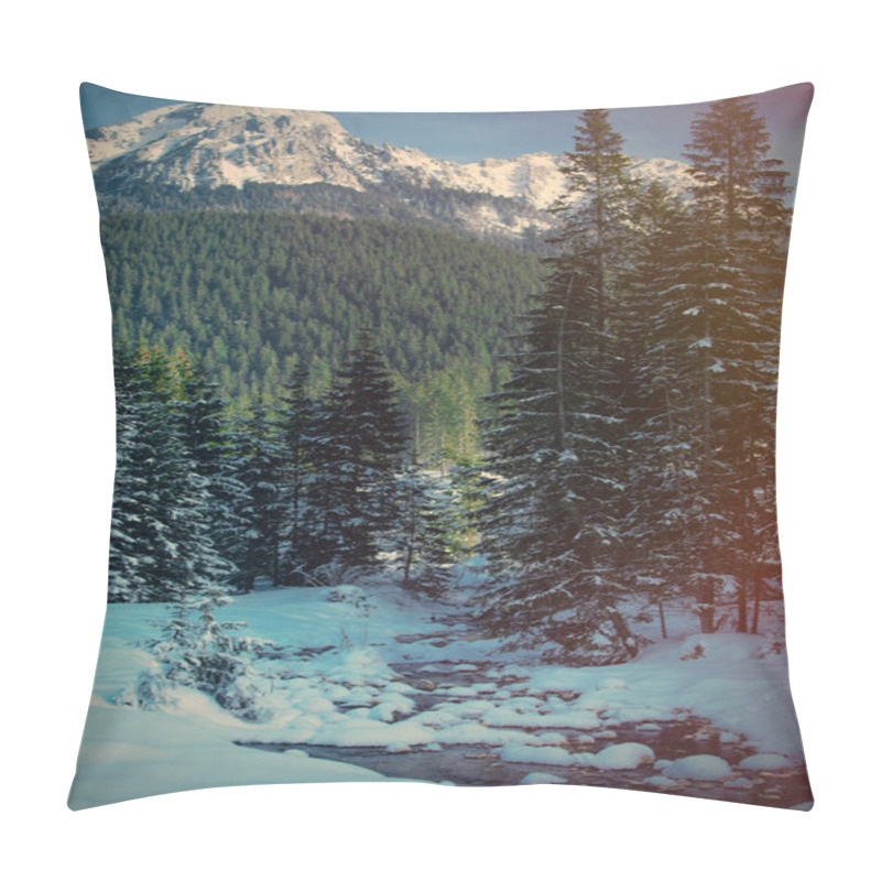 Personality  View At Winter Pine Tree Forest In Mountain  Pillow Covers