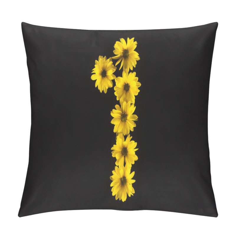 Personality  Top View Of Yellow Daisies Arranged In Number 1 Isolated On Black Pillow Covers