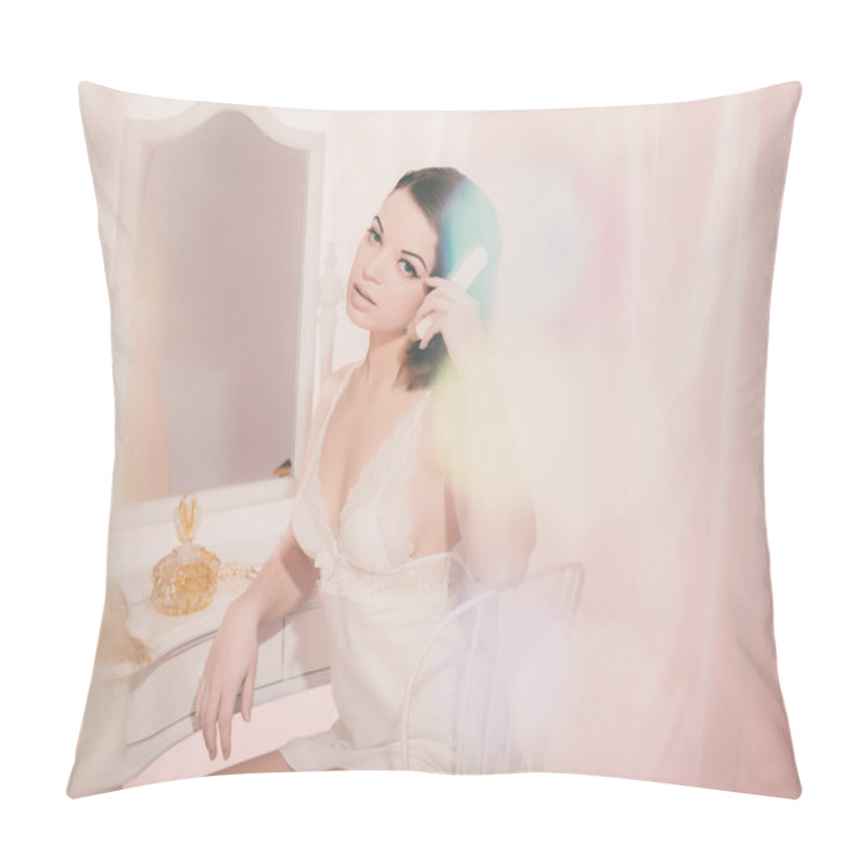 Personality  Woman Combing Her Hair Pillow Covers