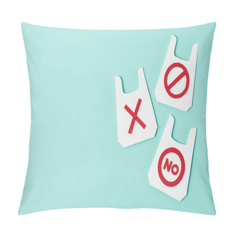 Personality  Three Paper Models Of Packets With No And Prohibition Signs On Blue Background Pillow Covers