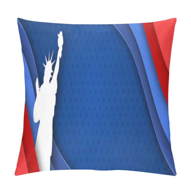 Personality  Web Header Or Banner Design With Statue Of Liberty On Paper Cut American Flag Background. Pillow Covers