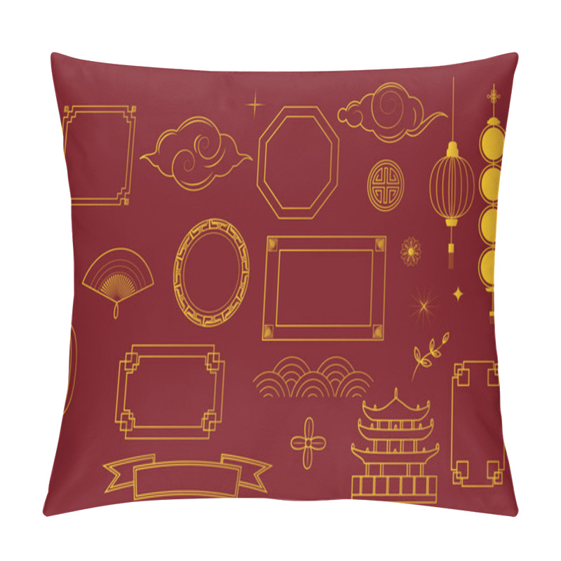 Personality  Chinese New Year Gold Vector Elements On Red Background Pillow Covers