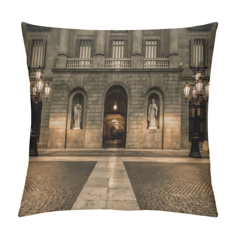 Personality  Building On Plaza De La Constitucion, Barcelona Pillow Covers