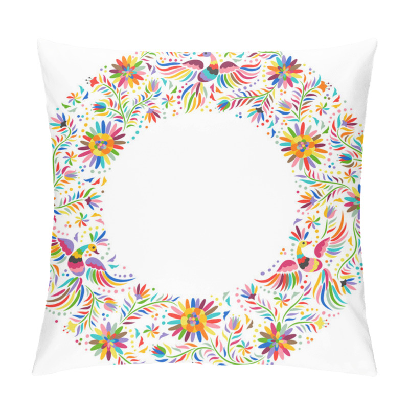 Personality  Vector Mexican Embroidery Round Frame Pattern Pillow Covers