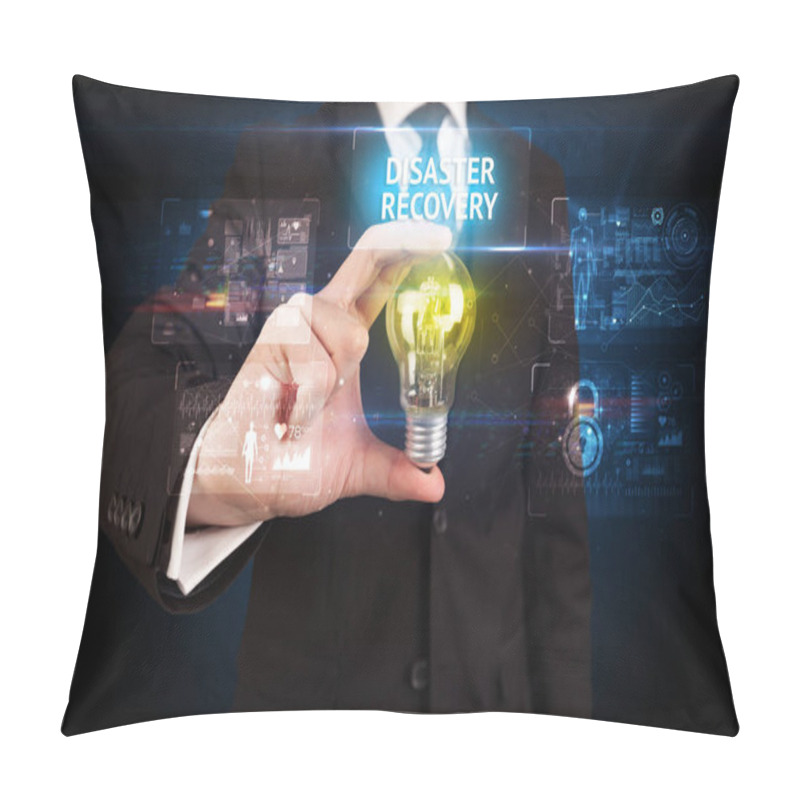 Personality  Businessman Holding A Light Bulb, Online Security Concept Pillow Covers