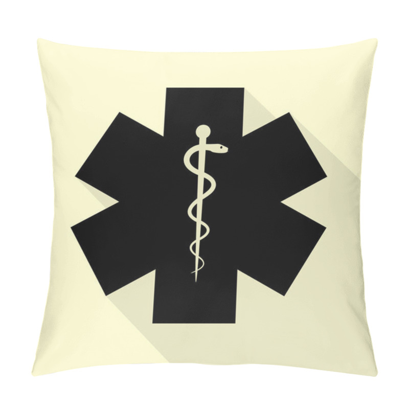 Personality  Medical Symbol Of The Emergency Or Star Of Life. Black Icon With Flat Style Shadow Path On Cream Background. Pillow Covers