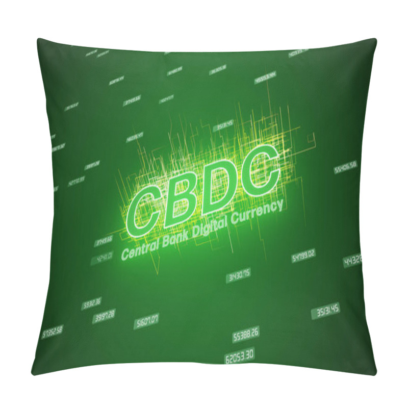 Personality  Illustation Of The Keyword CBDC - Central Bank Digital Currency In Green On A Dark Abstract Background - Business Concept. Pillow Covers