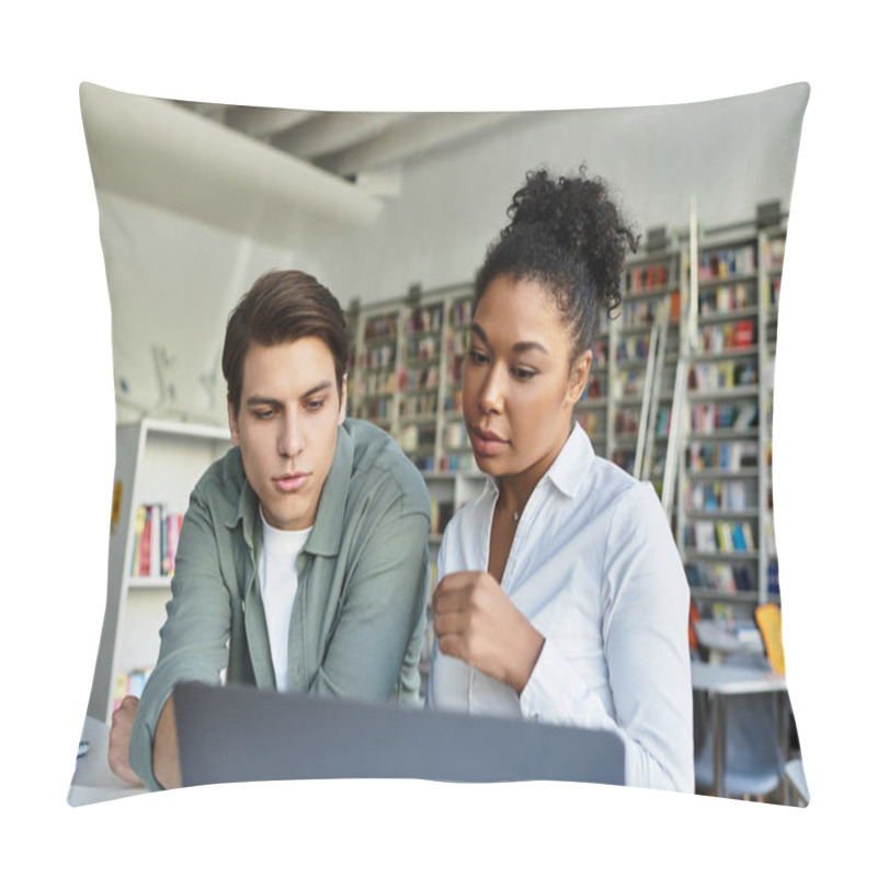 Personality  A Teacher Passionately Assists Her Young Student With A Laptop In A Cozy Learning Environment. Pillow Covers